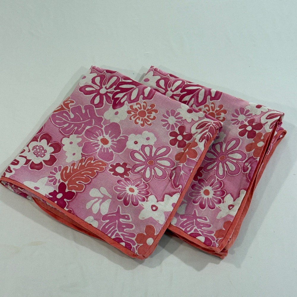 PBteen Floral Euro Pillow Sham Set Linen Cotton Pink Coral Tropical Flower 25x25